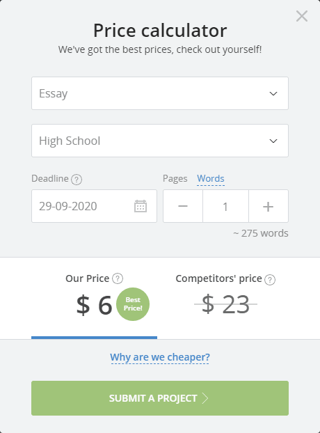 studybay.com prices calc